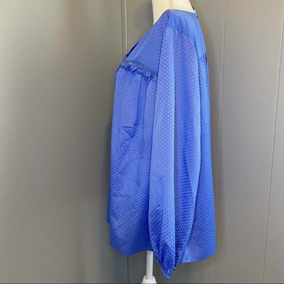 Cece Royal Blue Jacquard Polka Dot Blouse Womens 3X Dressy Top Tassel Boho - Picture 4 of 8